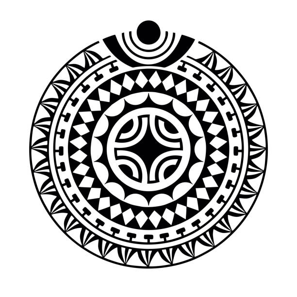 okrągły tatuaż geometryczny ornament ze swastyką w stylu maoryskim - swastyka hinduska stock illustrations