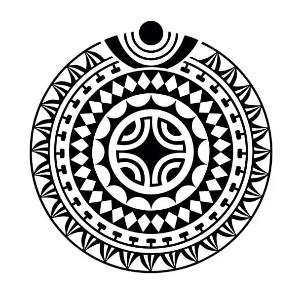 Vector illustration of Round tattoo geometric ornament with swastika maori style