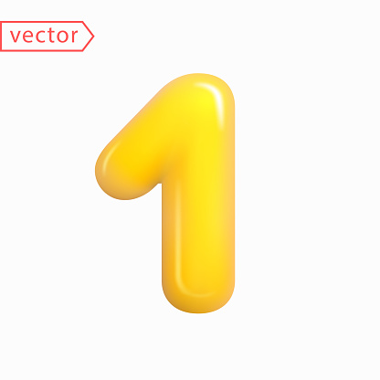 Number 1 Number One Sign In Yellow Color Realistic Shiny 3d Balloon In
