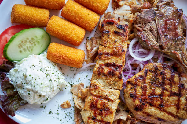 High angle view of food In Plate, served on table