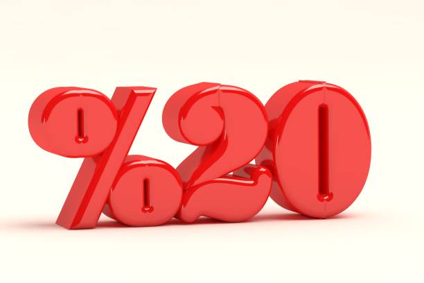 istock 3d rendering red colored 20 percentage on white background 1418261553