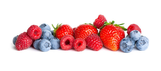 istock Fruits. Sweet berries on white background. Fresh fruit closeup 1418262740