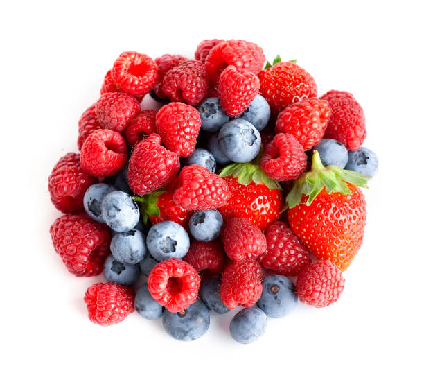 istock Fruits. Sweet berries on white background. Top view. Fresh fruit closeup 1418262818