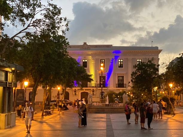 Porto Rico - San Juan old Town - Plaza de armas ( name of the place ) Puerto Rico - San Juan- Plaza de armas. The central square of Old San Juan porto rico flag stock pictures, royalty-free photos & images