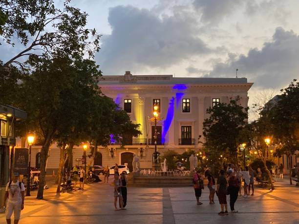 Porto Rico - San Juan- Main Square Puerto Rico - San Juan- Plaza de armas. The central square of Old San Juan porto rico flag stock pictures, royalty-free photos & images