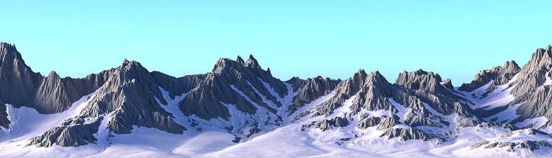Panoramic snowy mountains range landscape. Isolated 3D rendered image