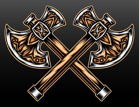 istock Crossed gold axe 1418265409