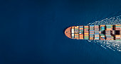 istock Aerial top down view of a large container cargo ship with copy space 1418267688