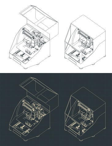 Cnc Router Isometric Cnc Milling Isometric Blueprints Stock Illustration - Download Image ...