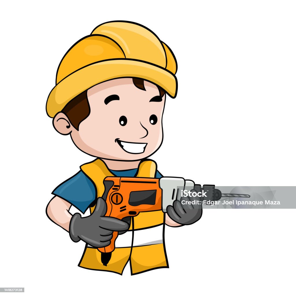 Desain Kartun Pekerja Tenaga Kerja Dengan Helm Keselamatannya