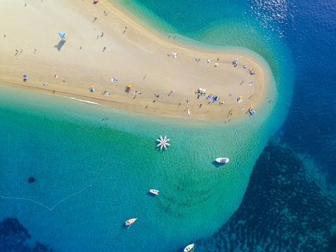A beautiful aerial view of the Zlatni Rat Golden Horn Beach in Croatia. 
Perfect for a background.