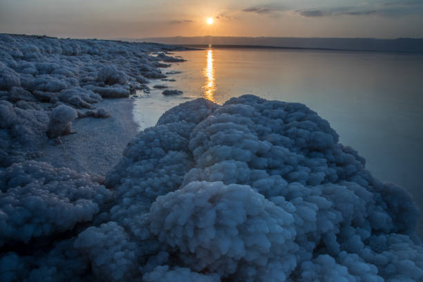 the dead sea in jordan - crystallization imagens e fotografias de stock