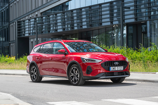 Berlin, Germany - 9th July, 2022: Ford Focus Active stopped on a street. The Focus is one of the most popular compact cars on the European market.