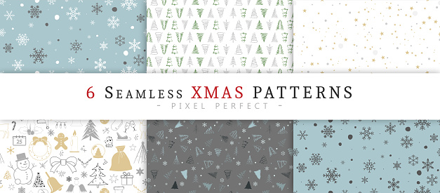 Various Christmas Seamless Patterns Collection. Endless Texture for Wallpaper, Webpage Background, Wrapping Paper Print etc