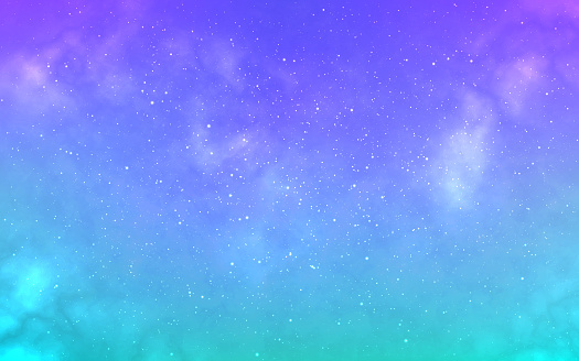 Aurora borealis. Starry cosmos background. Beautiful sky gradient. Northern lights with white stars. Nebula with stardust. Soft night texture. Vector illustration.