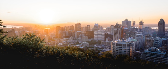 A beautiful view of Montreal cityscape at sunset