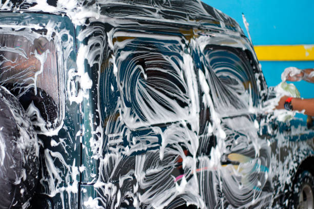 The washing process on a self service car wash