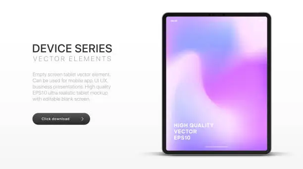 Vector illustration of 3D Tablet frame less blank screen. Empty screen device tablet mockup element. Can be used for mobile app, UI UX, business presentations. High quality EPS10 ultra realistic tablet with editable screen