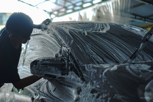 The washing process on a self service car wash