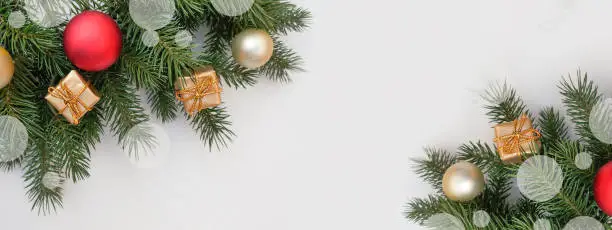 Christmas background. Merry Christmas card . Festive flat lay. Copy space