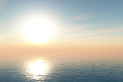 Sunrise above the ocean. 3D illustration rendering.