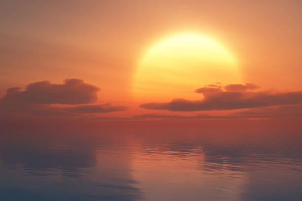 Romantic sunset above the ocean stock photo