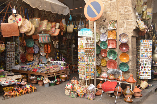 Assorted Moroccan Tajines in a souk