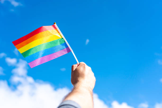 istock Waving LGBT flag in hand against a cloudy sky 1418290764
