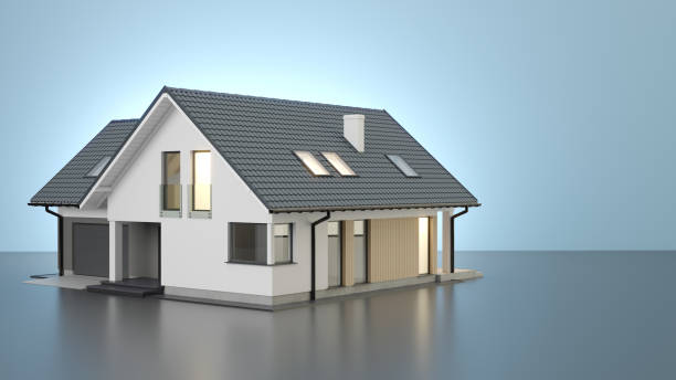 istock Single-family house illustration on background with empty space 1418295223