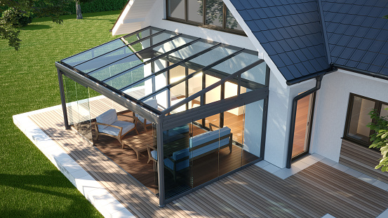 home terrace patio idea, render 3d