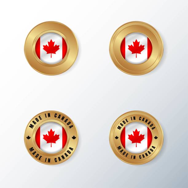 istock Golden badge icon with Canada country flag. 1418301751