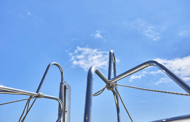 detail of the bow rail of a motorboat or boat