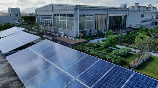 istock Solar panels in a small garden 1418311545