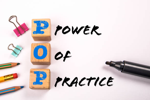 POP - Power Of Practice. Black marker on white background stock photo