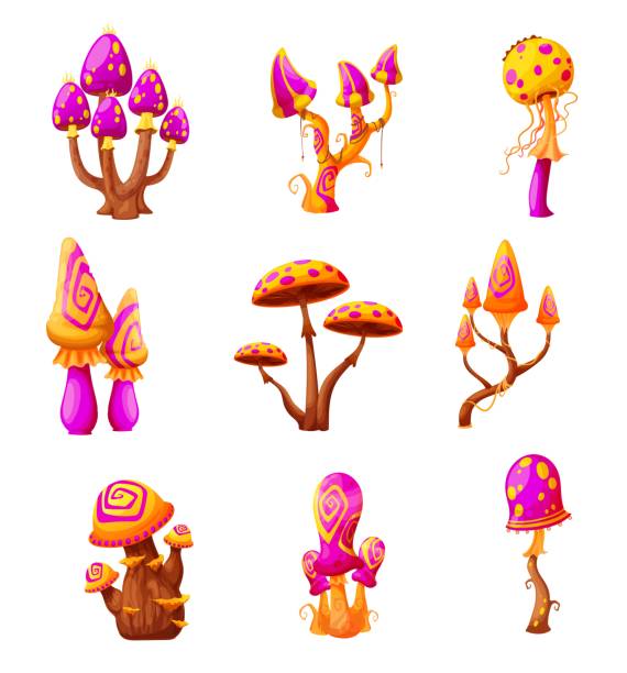 ファンタジー妖精の魔法のキノコ、ベクター菌類 - cartoon mushroom fairy fairy tale点のイラスト素材／クリップアート素材／マンガ素材／アイコン素材