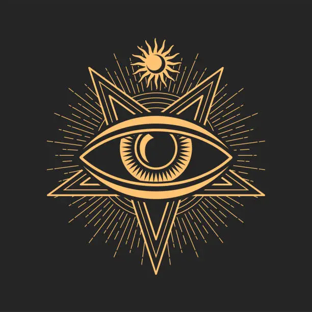 Vector illustration of Occult eye, mason and magic tarot esoteric sign