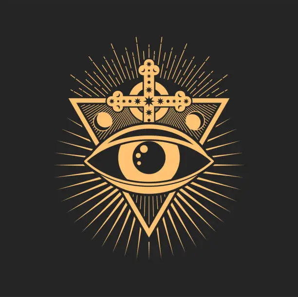 Vector illustration of Alchemy all seeing witchcraft eye, esoteric sign