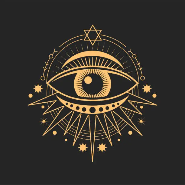 Vector illustration of Eye occult and esoteric symbol, magic tarot sign