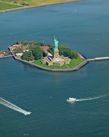 Statue of Liberty from helicopter in New York City