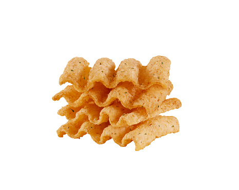 Crackers placed on top of each other on a white background. Viewed from above.