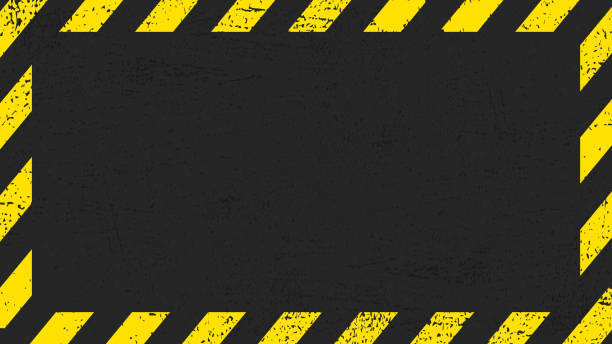 istock Black blank rectangle sign with yellow stripes. Blank Warning Sign.  Template in grunge style for your design.  EPS10. 1418354580
