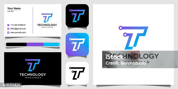 istock Letter T logo, Circle shape symbol, green and blue color, Technology and digital abstract dot connection 1418355824