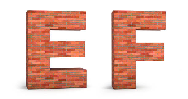 istock Realistic 3d brick alphabet E & F isolated on white background. 3d illustration. 1418357167