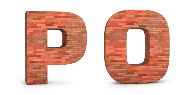 realistisches 3d-ziegelalphabet p & o isoliert auf weißem hintergrund. 3d-illustration. - letter p alphabet three dimensional shape red stock-fotos und bilder