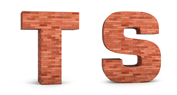 Realistic 3d brick alphabet T & S isolated on white background. 3d illustration.
