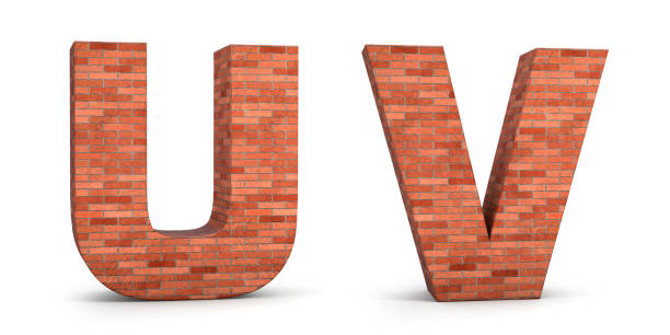 istock Realistic 3d brick alphabet U & V isolated on white background. 3d illustration. 1418357240