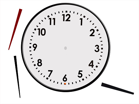Separate clipping paths on clock face, hour hand, minute hand and second hand.  Allows clock to be set to time you want.