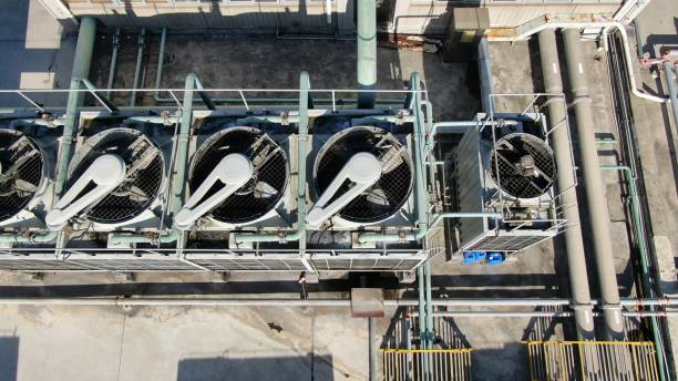 istock Building roof water cooling air conditioner 1418361045