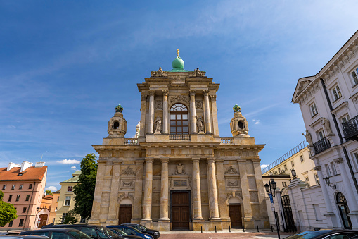 Milan, Italy - July 16, 2020: Historic church of San Lorenzo in Milan, Lombardy, Italy, exterior