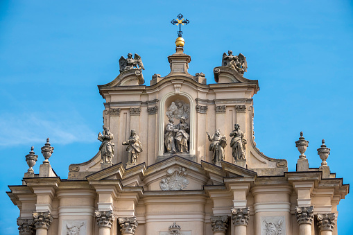 Vienna, Austria, 2018: White Facade of St. Charles's Church which is a Roman Catholic church built in the first half of the 18th century. It is situated in the Vienna district Wieden.